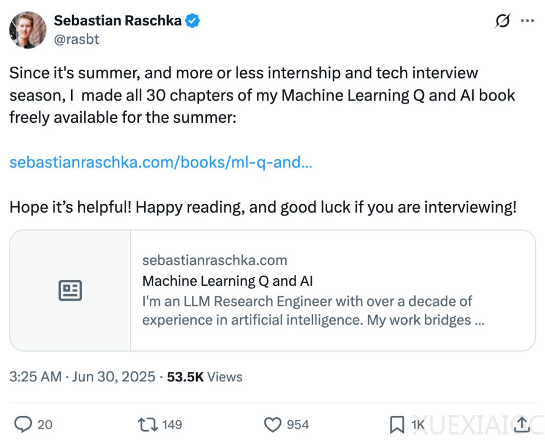 Sebastian Raschka著作免费开放!《机器学习与AI核心30问》,新手专家皆宜