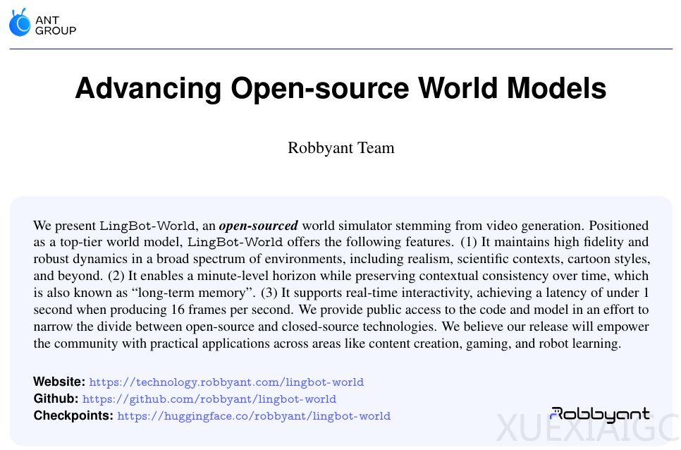 蚂蚁开源世界模型LingBot-World：具有分钟级记忆的实时世界模拟器
