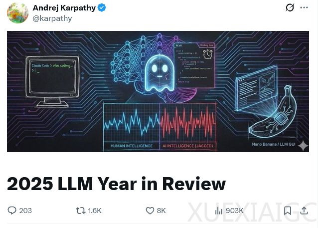 全网围观的2025大语言模型回顾：AI大牛karpathy总结了六大关键节点