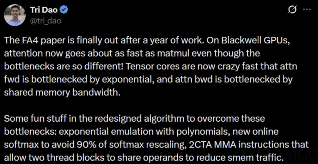 FlashAttention-4正式发布：算法流水线大改，矩阵乘法级速度