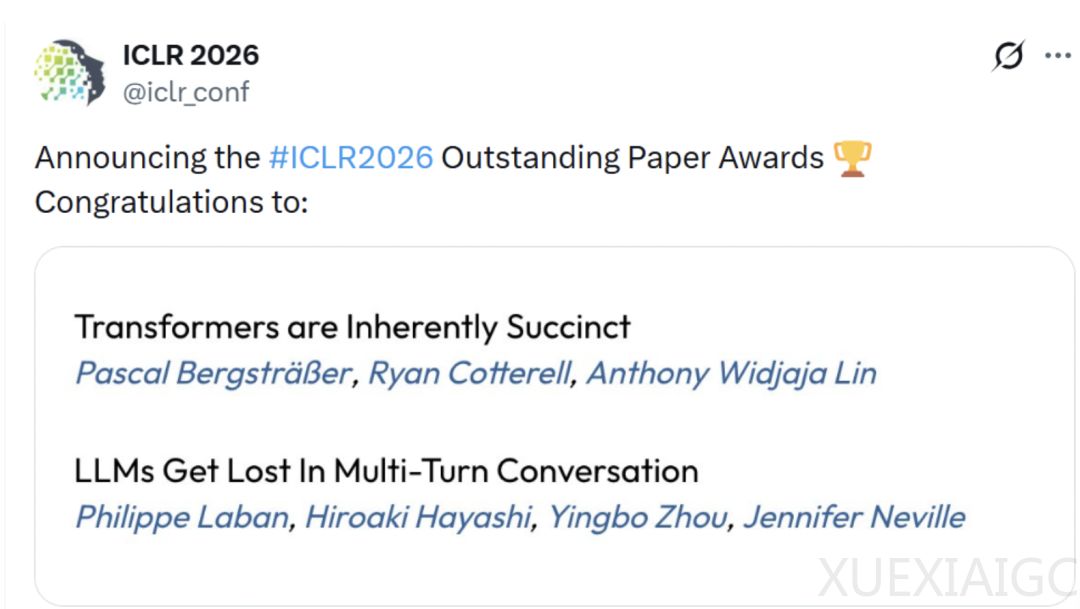 ICLR 2026获奖论文揭晓：两篇杰出论文，大神Alec Radford经典工作获时间检验奖