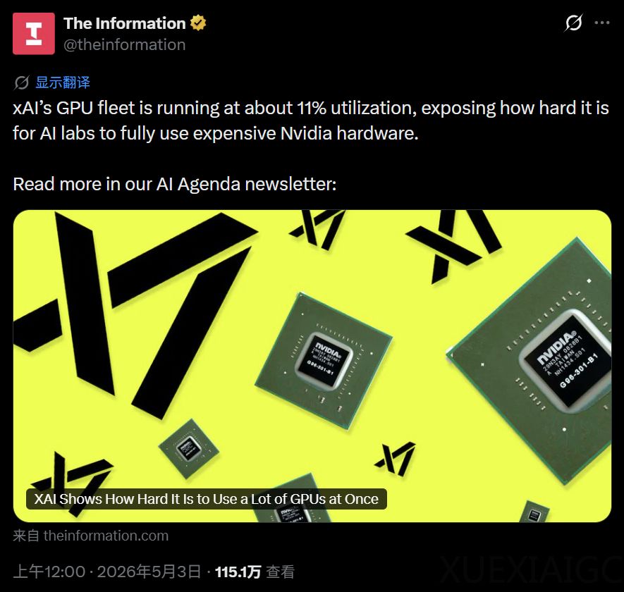大型挂机现场：马斯克的55万英伟达GPU，利用率才11%
