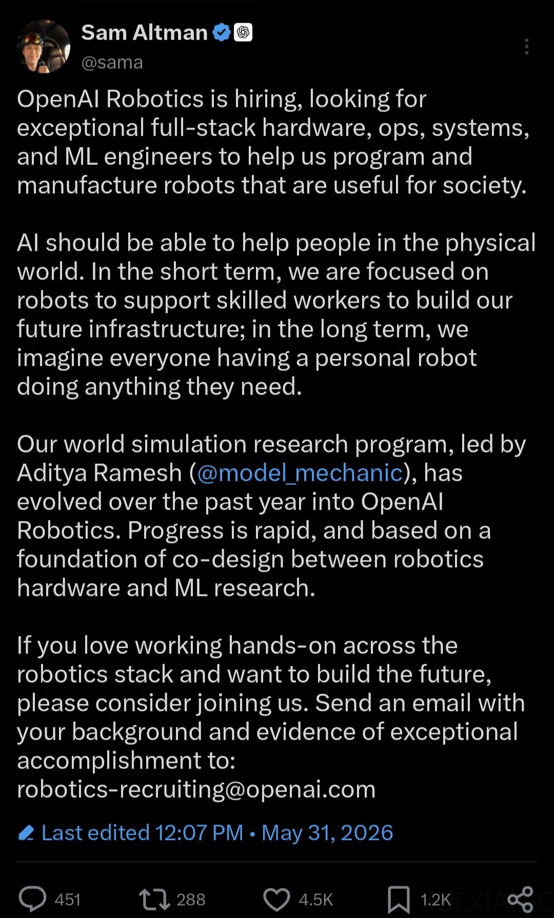 何泰然在线摇人！底薪数百万元、Sora之父带队、OpenAI全栈造「人」