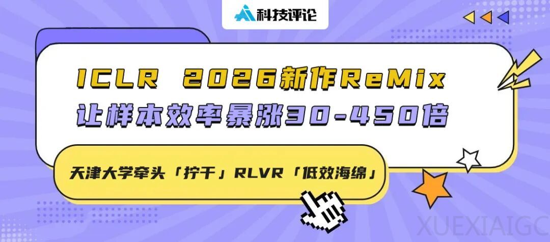 天津大学牵头「拧干」RLVR「低效海绵」：ICLR 2026新作ReMix 让样本效率暴涨 30–450 倍