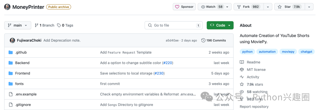 开源一周即飙升7.9K Star!Money Printer:一款可以自动创建带有配乐及字幕的短视频工具!