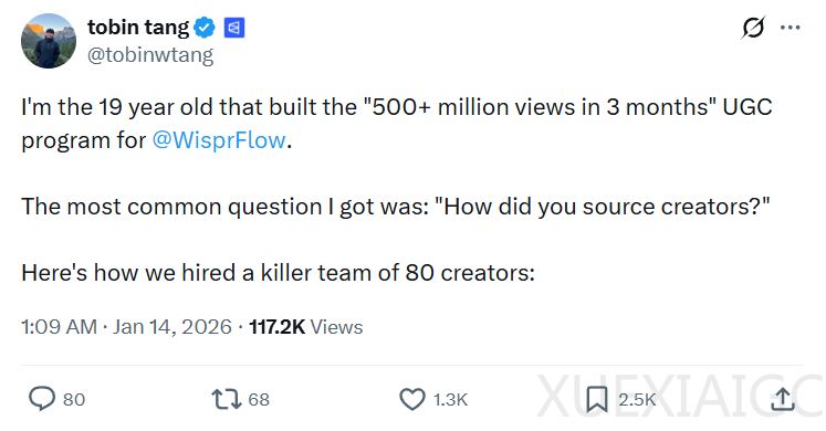 3 个月达成 5 亿平台播放量，Wispr Flow 分享如何做好红人营销